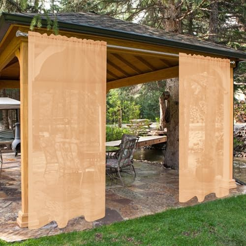 SpaceDresser wasserdichte transparente Vorhänge für den Außenbereich, für Terrasse, 2 Paneele, Stangentaschen, Voile, durchscheinender Vorhang für Wohnzimmer, 132 x 244 cm, Beige