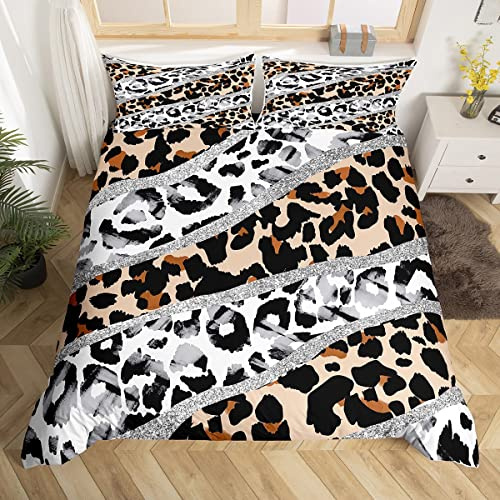 Loussiesd Leopard Bettbezug Set Jungs Mädchen Glitzer Cheetah Bettwäsche Set 135x200cm für Kinder Frauen Männer Ultra Weicher Tier Drucken Betten Set Bettdeckenbezug Zimmer Dekor Reißverschluss
