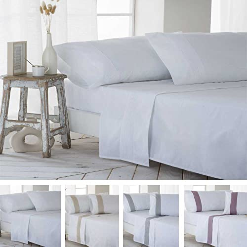 COTTON ARTean Juego sabanas Cama 90 PERCAL 180 Hilos GORBEA Blanco | Incluye 3 piezas: encimera, bajera ajustable, 1 funda de almohada. Certificado OEKO-TEX