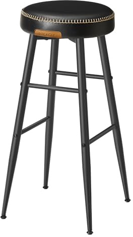 VASAGLE Collection - Bar Stools Set of 2, Kitchen Counter Stools, Breakfast Stools, Synthetic Leather with Stitching, Mid-Century Modern, 76.2 cm Tall, Home Bar, Ink Black EKHO LBC090B88V1