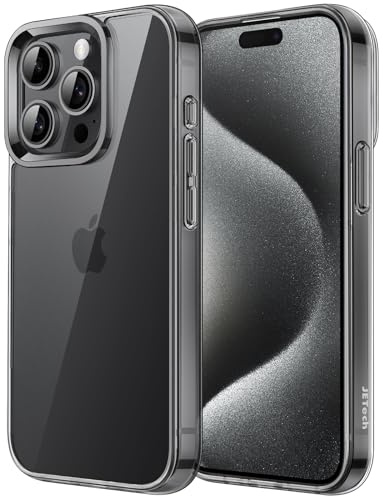 JETech Hülle für iPhone 15 Pro, Anti-Vergilbung, Schwarz | Stoßschutz, Kratzfeste Harte PC-Rückseite, Robuster Transparenter TPU-Rahmen