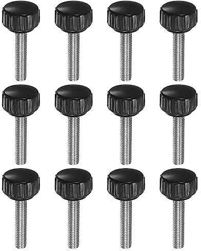 QUARKZMAN 12Stk Gerändelte Klemmknöpfe M5x25mm Außengewinde 16mm Kopf Griff Plastik Metrisch Rändel Schrauben Bolzen Knöpfe Gewindebolzen Handgriffe Schwarz