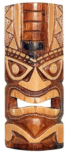 Wogeka - Bunte 30 cm TIKI Maori Wand-Maske - Handarbeit aus Holz geschnitzt im Neuseeland Style als Geschenk-Idee zur Deko TIKIB08