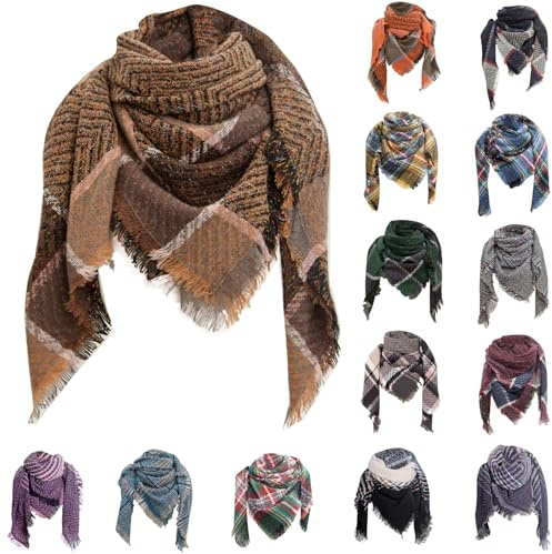 DAaomi écharpe Triangle Femme Homme Hiver Chaud élégant Foulard Triangle à Carreaux Chic Grande Taille étole Wraps Classique écharpe Cape Souple Chaude Confortable Vintage Mode Scarf 2023 Automne