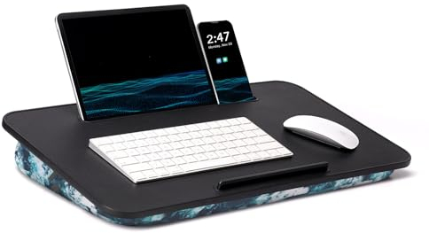 Lap Desk – L.DOCTOR Cushioned Lap Desks, Portable Laptop Desk for Bed, Couch & Floor, Washable Cushion, Built-in Phone & Tablet Slot, Fits 17.3 Laptop – Working, Writing, Gaming – Large, Blue Waves