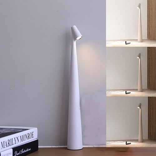 LOGT Tischlampe Kabellos Touch Dimmbare LED Akku Tischleuchte Tragbar USB Aufladbar Nachttischlampe Wiederaufladbar Leseleuchte 3000K Warmweiß für Esstisch Schlafzimmer Camping Balkon,Weiß