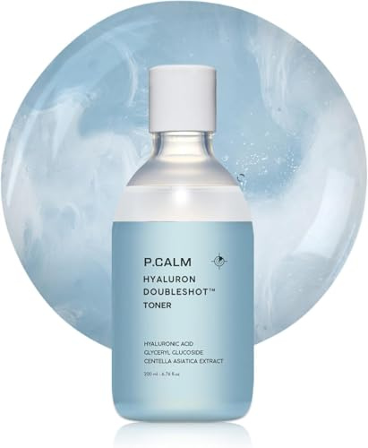 P.CALM Hyaluron Doubleshot Toner 200 ml, tóner facial vegano hidratante profundo con ácido hialurónico, glucósido de gricerilo, centella asiática para pieles sensibles, cuidado de la piel coreano