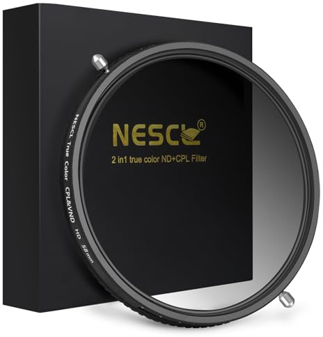 NESCL Filtro ND variable de color verdadero de 58 mm ND2-32 (1-5 paradas) y filtro polarizador circular CPL 2 en 1, filtro de lente de cámara nano recubierto de 30 capas, vidrio óptico ultra blanco