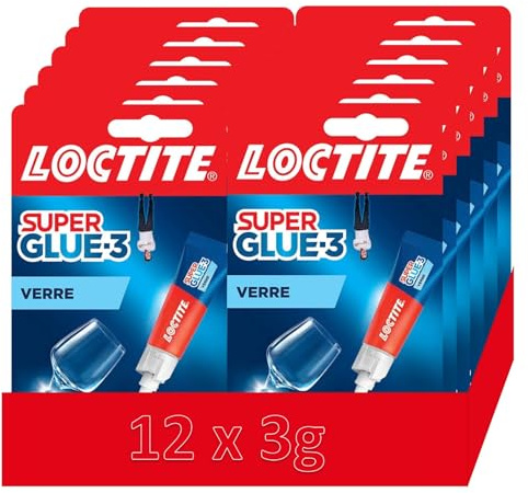 Superlim-3 glas, kraftfullt lim för glasbindningar, flytande lim som är resistent mot vatten och tvättmedel, transparent (12 x 3 g)