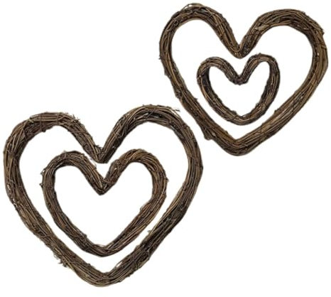 AOKWAWALIY Herzkranzform, 4 Stück, herzförmiger Rattanring, Herzkranz, Rattan-Rankenzweig-Kranz, Herzkranz, Herzform, Kranz, Herzform, Weinreben-Kranz, Weidenkranz, Herzform, 4 Stück