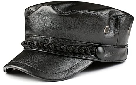 Lederhüte für Herren und Damen Echtes leder m-iilitary hut männer frauen beret hut britischer stil kowskin damen schwarze flachkappe newsboy Warmes und süßes Geschenk ( Color : Noir , Size : L(55-56cm