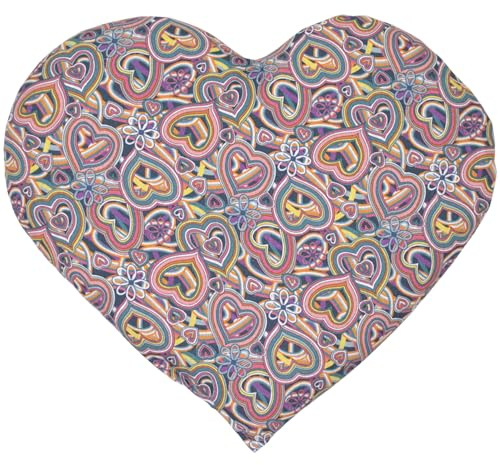Cojín de semillas de colza con forma de corazón, aprox. 30 x 25 cm, tela orgánica, diseño psicodélico de corazón, un regalo encantador