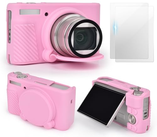 VOVMOEYA SX740 Camera Case Accessories Set[with 2 LCD Tempered Films],Silicone Protective Case Compatible with Canon PowerShot SX730 SX740 HS Digital Camera - Pink
