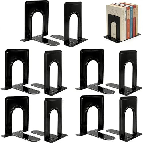LOPYXBR 10 Stück Buchstütze, Buchstützen Metall Bücherstütze, Buchstütze Schwarz Bücherhalter Bookends für Schule, Bibliothek, Haus, Büro-17x14.8x12.6 cm