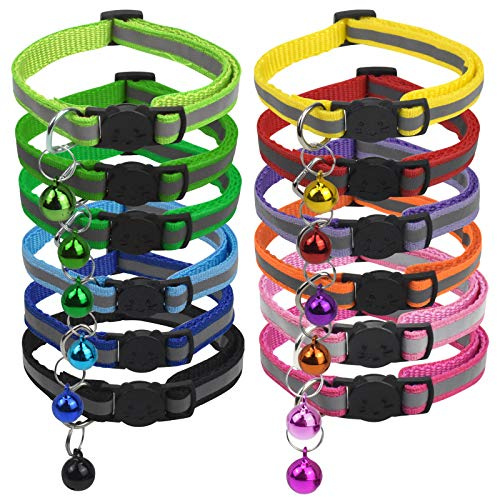 12 Stück Katzenhalsband, Katzenhalsband mit Sicherheitsschnalle, Katzenhalsband mit Glöckchen, Welpenhalsband Verstellbare Länge von 19 bis 32 cm