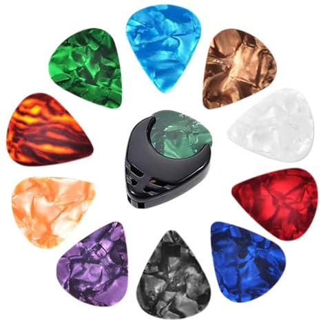 Gitarrplektrum 10-Pack Med Hållare - Färgglada Plektrum För Akustiska Och Elgitarrer, Basstränginstrument - 0,46 Mm (Slumpmässig Färg)
