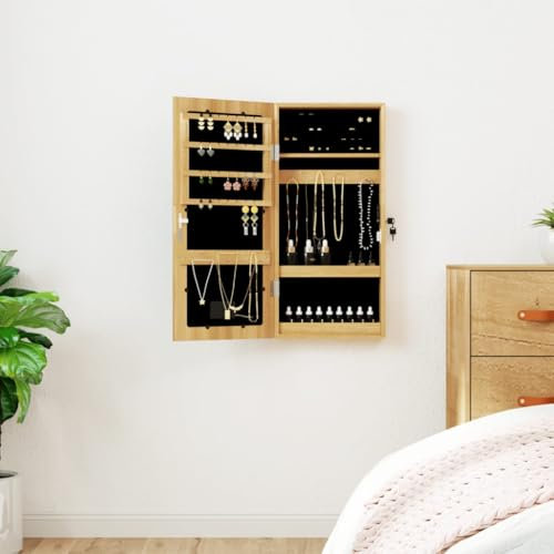 Iiaky Spiegel-Schmuckschrank mit LED-Beleuchtung Wandmontage Schmuckaufbewahrung Schminktisch Organizer Schmuckschrank