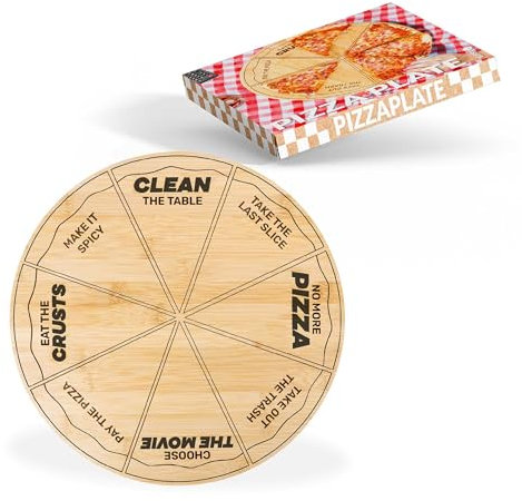 Fisura – Plato pizza original. Plato para pizza con mensajes divertidos. Plato de servir de madera de bambú. Plato redondo con porciones uniformes. 35 centímetros