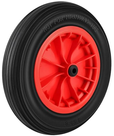 CROWNSHOP Wheelbarrow Wheel Replacement 14 3.50-8 PU Solid Puncture Red | Puncture Proof PU Wheelbarrow Tyre With Solid Design, Heavy Duty Replacement Wheel Garden Carts, Trolleys Barrows.
