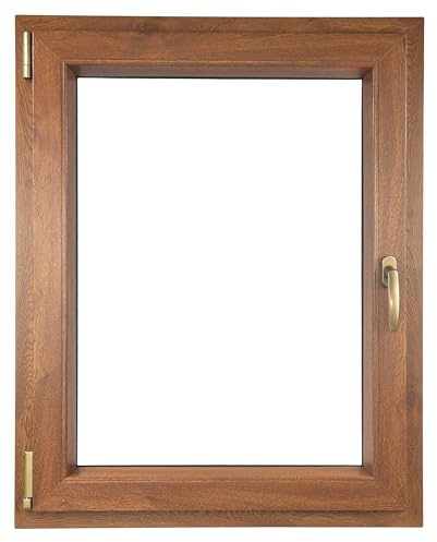 ALUCON Fenster 500x700 mm – Kunststofffenster 50x70 cm – Flügelfenster Innen Goldene Eiche/Außen Goldene Eiche – DIN Links