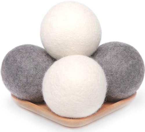 Wool Dryer Balls 4 Pack XL, 2.96inch Premium New Zealand Wool Laundry Balls, Organic Natural Fabric Softener, for 1000+ Loads,Baby Safe, Reduce Wrinkles and Drying Time(White & Grey)