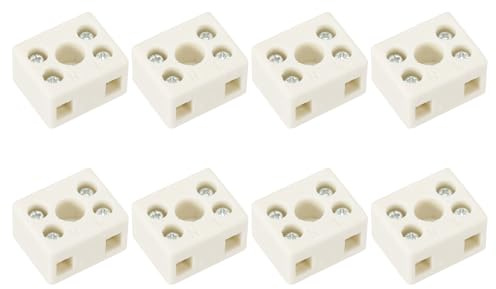 PATIKIL 2-Wege-Keramik-Anschlussblöcke, 8 Stück 10A Hochtemperatur-Porzellan-Keramik-Steckverbinder Bidirektionale 5-Loch-Hochfrequenzblöcke für Lampenarmaturen, 18x13x22mm