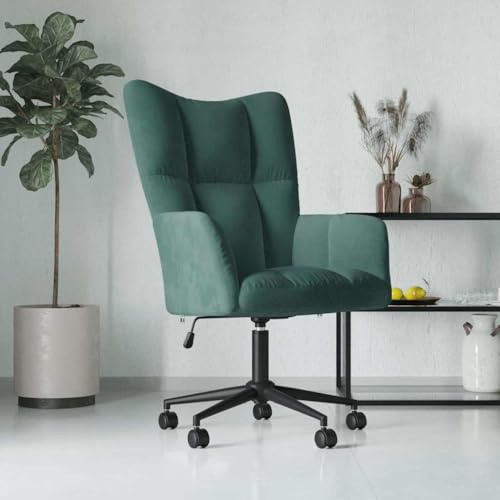 Myheimly Relaxsessel mit Rollen Höhenverstellbar Drehbar Fernsehsessel Polstersessel Polsterstuhl Relaxstuhl Sessel Ohrensessel Wohnzimmer Samt Relaxsessel Dunkelgrün