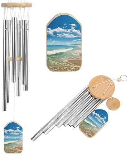 Sandstrand-Windspiel für draußen, einzigartige Aluminiumrohre, Gedenk-Windglocke, groß, tiefer Ton, Windspiel für Terrasse, Garten, Dekoration, Geschenk für Mutter, Frauen, Nachbarn