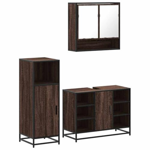 vidaXL 3-TLG. Badmöbel-Set Braun Eichen-Optik Holzwerkstoff, Badmöbelset, Badezimmerschrank, Unterschrank Bad, Badmöbel, Unterschrank Badezimmer