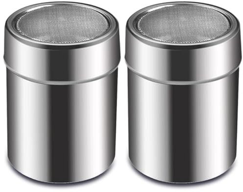 Ailong - Juego de polvo multifuncional de acero inoxidable Eron con tapa, ideal para espolvorear azúcar y cacao, adecuado para polvo de matcha, pimienta, pimentón.