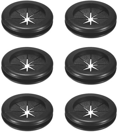 M METERXITY 6-Pack Rubber Grommets for Wiring 35mm Desk Grommet Double-Sided Flexible Cable Cord Grommet Desk Hole Cover for Cables/Wires Through Protection [Black, Petal-Shaped]