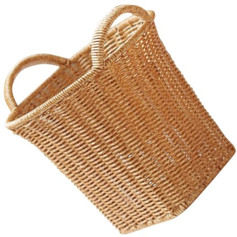 Cabilock Woven Storage Basket Imitation Rattan Grey Handheld Picnic Egg Fruits Kitchen Multi-function Weaving Sturdy Handle Easy to Carry