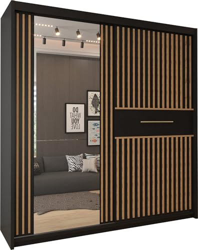Lorrian Large Wardrobe Cabinet with Multi-Tier Shelves, Hanging Rod & 2 Louver Doors, Storage Cloet for Bedroom in 2 Colors with 2 Sizes (Black, 150cm)