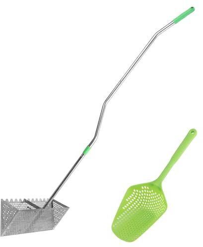 BOXOB Strandsandskrapa & Spade, Löstagbar Rostfritt Stål Vassa Tänder Bred Korg Strandkratta Slitstark Metallsandsiktningsskyffel Praktiska Verktyg för Att Hitta