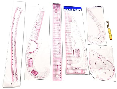 Generic Französisches Kurvenlineal-Set, 7-teilig, Hochpräzise Nählineale mit Skala für Anfänger, Schneider, Designer, Musterherstellung, Muster-Nähprojekt-Set Zum Quilten, Sticken