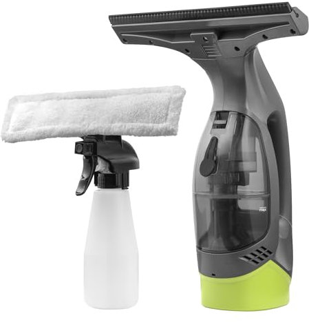 Hurricane ClearVac Window Cleaner, Rechargeable with 30 Minute Run Time, Large Squeegee and Included Premium Spray Bottle with Microfiber Cloth, for Windows, Shower Screens, Tiles and More