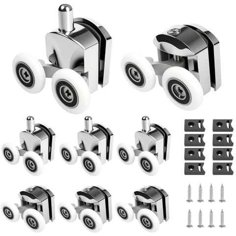 BTBHIHO 8pcs Shower Door Rollers,23mm Glass Shower Door Wheels 4mm-6mm with Double Plating Rollers Wheels for Curved Sliding Doors Most Bathrooms Sauna Room Steam Rooms