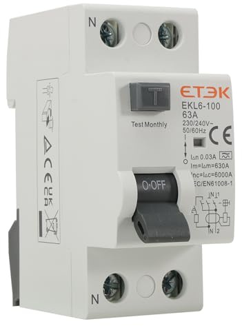 Interruptor Diferencial Superinmunizado 1P+N 63A 30mA Tipo A - RCCB 2P | Detecta corrientes continuas pulsantes, Reduce disparos intempestivos, Carril DIN Instalación sencilla, Monofásicos