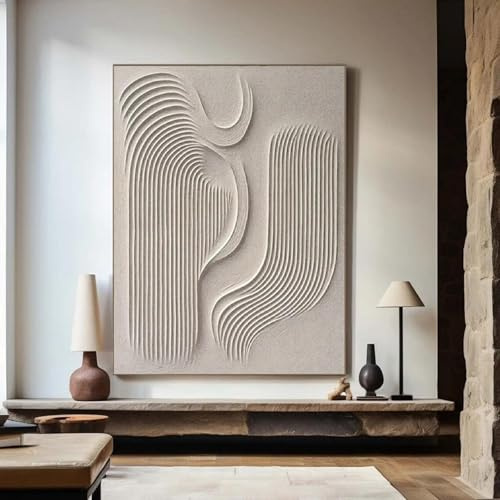 BMGKYAGL Große Poster, Beige, 3D-Strukturgemälde, Gips, Abstraktes Gemälde auf Leinwand, Moderne Wanddekoration für Wohnzimmer, 50 x 70 cm, Rahmenlos