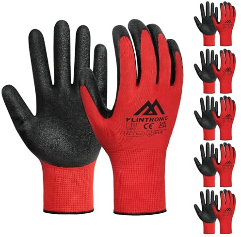 flintronic Guantes de Trabajo Profesionales, 6 Pares Guantes Trabajo Hombre, Látex Nailon Guant-es de Traba-jo, Guant-es Mecanico Taller, para Jardinería, Construcción (XL/10)