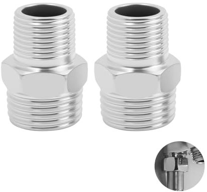 CKDSA 2Pcs Shower Hose Connectors G1/2 G3/8 Male to Female Shower Fittings and Accessories Stainless Steel Reducing Nipple Threaded Adapter for Water Pipe Plumbing Fittings Reducing Nipple Adapter