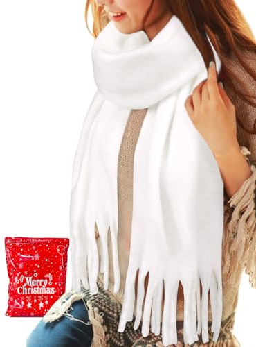 Voqeen Damen Schal Winter Kuschelig Warmes Tücher Lange mit Fransen Herbst Winterschal Weicher Dicker Strickschal Oversized Schaltuch