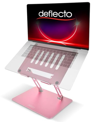 Deflecto Folding Adjustable Height Aluminium Laptop Stand with Vertical Vented Platform suitable for Laptops up to 17 in Pink