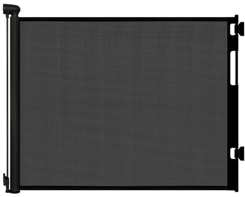 Retractable Baby Gates for Doorways, 55 Wide x 33 Tall Mesh Dog Gate | Child Safety Gate for Babies & Pets, No Bottom Rail, One-Hand Operation, for Stairs, Hallways, Deck, Indoor & Outdoor, Black