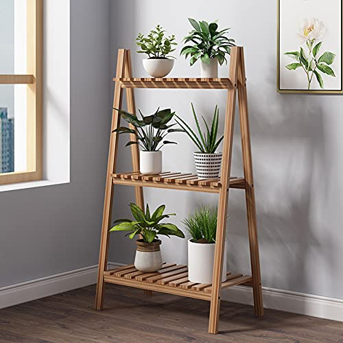 OWOHYG Scaffale A Scala in Legno A 3 Livelli con Ripiani A Doghe in Colore Bianco/Naturale/Antico 20×11×35 Pollici, Colore Antico