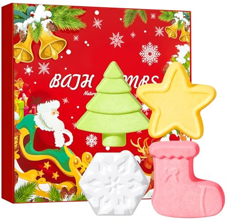 Badebomben Frauen,4 StüCk Bunte Badekugeln Mit Weihnachtsduft,Badebombe,Weihnachtsbaum,Sternen,Schneeflocken & Weihnachtsstrumpf-Motiven,FüR MäDchen Und Jungen,Bio,Vegan,Feuchtigkeitsspendend
