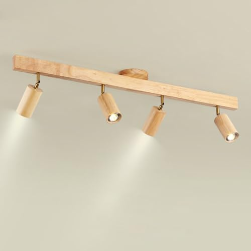 Deckenleuchte Verstellbar LED Holz Strahler Wohnzimmer-lampe Dimmbar 3-farben Esszimmer Deckenlampe Modern Deckenstrahler für Schlafzimmer Büro Korridor Kleiderschrank Weinschrank, L100cm, 4-flammig