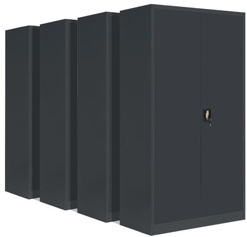 4-Pack LagerZwei Mehrzweckschrank 195x100x50cm I Metallschrank, 4 Fachböden I Großer Aktenschrank, abschließbar I Robuster Allzweckschrank als Werkstattschrank & Büroschrank I Stahlschrank anthrazit