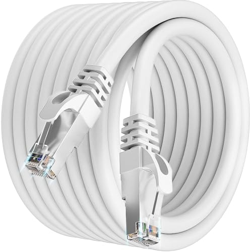 Soibke Cable Ethernet 18 metros Cat7 Blanco Cable Internet Gigabit Blindado | Cable RJ45 10Gbps 600MHz Blindado S/FTP Cable de Red Cable LAN Impermeabilización Exteriores para Enrutador Módem