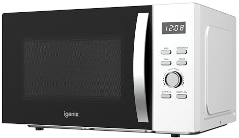 Igenix IGMS03090W 30L 950W Digital Microwave – 8 Auto Cook Programmes, 5 Power Levels, Defrost Setting, 60-Min Timer, 315mm Turntable, Aluminium Alloy Handle – White